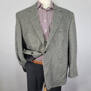 Geoffrey Beene Men's Sport Coat Blazer Herringbone Flannel‎ Wool Blend Gray 50R
